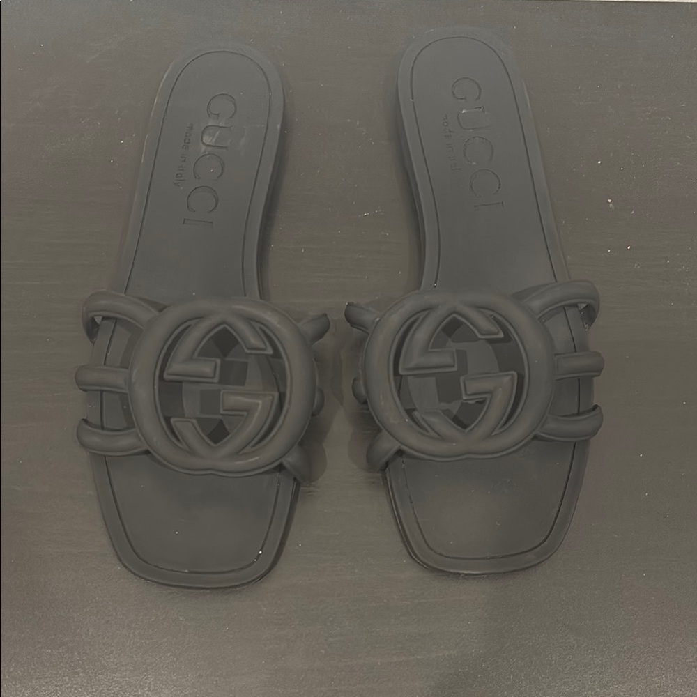 Gucci Matte Black Logo Slides